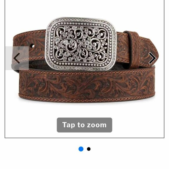 Ariat Womens Medium Brown Rhinestone Filigree Belt with TWO BUCKLES - Picture 1 of 6